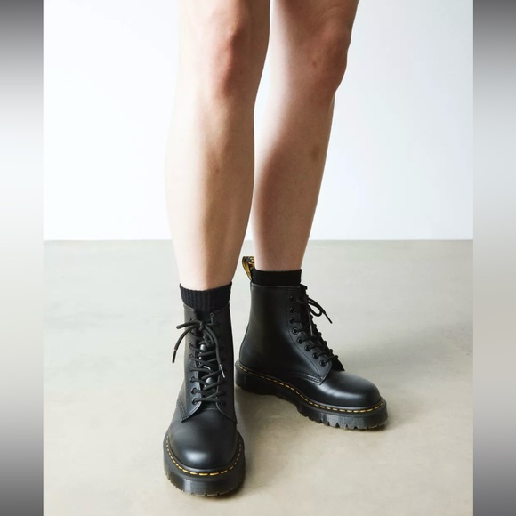 Dr. Martens Shoes - DR MARTENS Black Platform 1460 Bex Smooth Leather Lace Up Boots